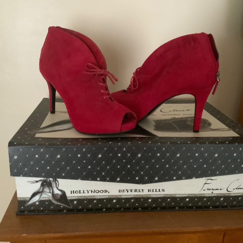 Red Suede Stilleto Bootie